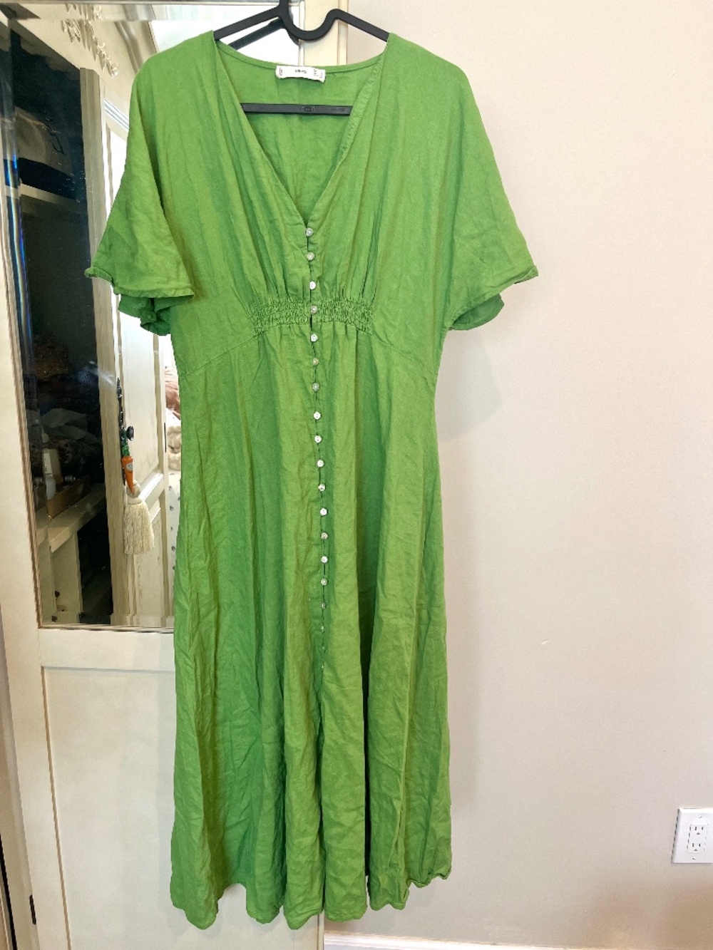 Green Button Front Midi Dress